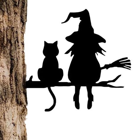 PRICES MAY VARY. 【 Enchanting Patio Decor】: Our Witch and Cat yard sign is the perfect addition to boost your outdoor space. Behind its enchanting design lies attention to every detail, making it a centerpiece whether nestled among the lawn or perched on a tree stump. The ideal choice to enhance your patio decor. 【 Elaborate Workmanship】: Enhance your outdoor decor with this Witch and Cat yard sign. Its artistic design adds a touch of aesthetic appeal to your yard while showcasing the fine silho Woodland Witch Decor, Scary Garden, Metal Yard Signs, Cat Halloween Decor, Garden Silhouette, Halloween Doors, Outside Halloween Decorations, Halloween Yard Signs, Witch Silhouette