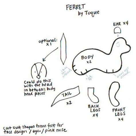 Ferret Sewing Pattern Free, Ferret Plush Pattern, Ferret Sewing Pattern, Ferret Stuffed Animal, Felt Patterns Free, Stuffed Animal Ideas, Ferret Stuff, Ferret Toys, Marker Ideas