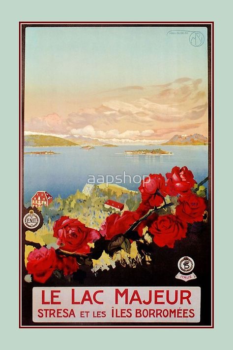 Vintage romantic Lake Maggiore Italian Travel Lake Maggiore Italy, Vintage Italian Posters, Vintage Postcards Travel, Italian Travel, Lake Maggiore, Italian Posters, Poster Vintage Retro, Travel Advertising, Tourism Poster