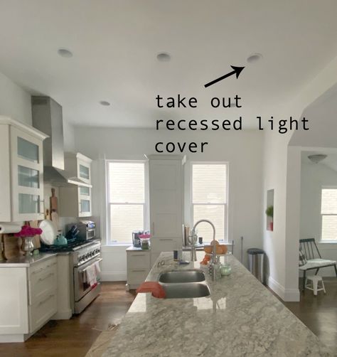 How to Change a Recessed Can Light to a Pendant Light No Remodeling Hanging Light In Bathroom, Recessed Lighting Covers, Update Recessed Lighting, Replace Can Lights, Bathroom Hanging Lights, Can Lights In Kitchen, 4 Inch Recessed Lighting, Canned Lights, Change Light Fixture