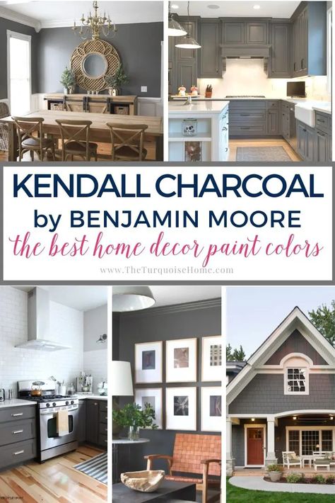 Benjamin Moore Kendall Charcoal - a rich, moody dark paint color that looks beautiful in any room! Stunning! #paintcolor #kendallcharcoal #benjaminmoore #diyhomedecoronabudget Kendall Charcoal Bathroom Walls, Kendall Benjamin Moore Charcoal, Dark Grey Benjamin Moore Paint, Kendall Grey Benjamin Moore, Bm Kendall Charcoal Cabinets, Kendall Charcoal Vs Iron Ore, Benjamin Moore Charcoal Slate, Kendall Charcoal Accent Wall, Kendall Charcoal Bathroom