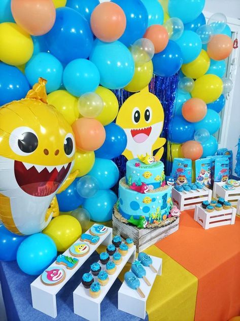 Baby Shark Dessert Table, Cupcake Decorating Party, 2 Birthday Cake, Shark Birthday Party, Shark Party, Shark Birthday, Cakes For Boys, Boy Birthday Parties, Boy Party