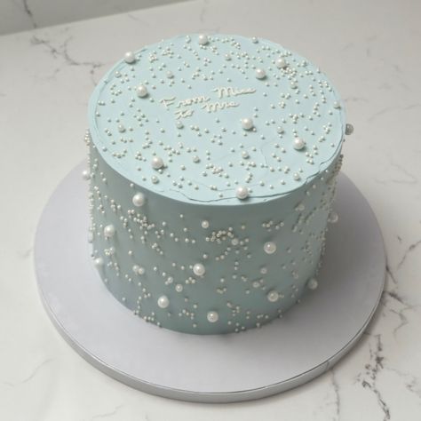 From Miss to Mrs 💍🩵 - Cake Details - Size: Mini 6” (2 layers) serves ~4-6 Add-ons: Pearls (edible) + glitter dust (edible) #emmacakesseattle #seattlecakes #weddingcake #weddingcakeseattle #seattle #seattlebakery #customcake #emmacakes Cake Decor Simple, Pearls Birthday Cake, Mini Blue Birthday Cake, Miss To Mrs Cake, Cake Decorating Simple, Pearl Cake Designs Birthday, 25th Birthday Cake Ideas For Her, Blue Cake With Pearls, Pale Blue Birthday Cake