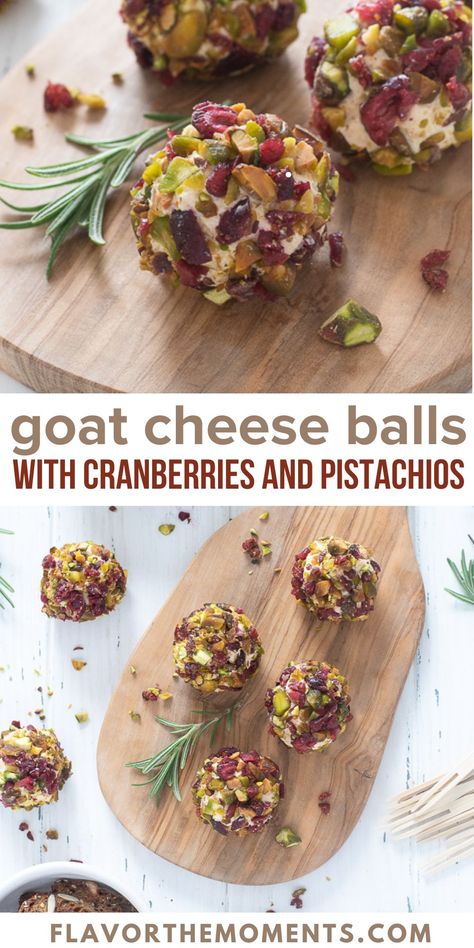 Goat Cheese Balls are sweet, savory and will be the hit of your next party! They're an easy appetizer that can be made entirely in advance! #cheeseballs #appetizer #glutenfree Mini Goat Cheese Balls, Pistachio Goat Cheese, Goat Cheese Bites, Goat Cheese Balls, Happy Hour Appetizers, Goat Cheese Appetizer, Xmas Recipes, Whipped Goat Cheese, Christmas Cheese