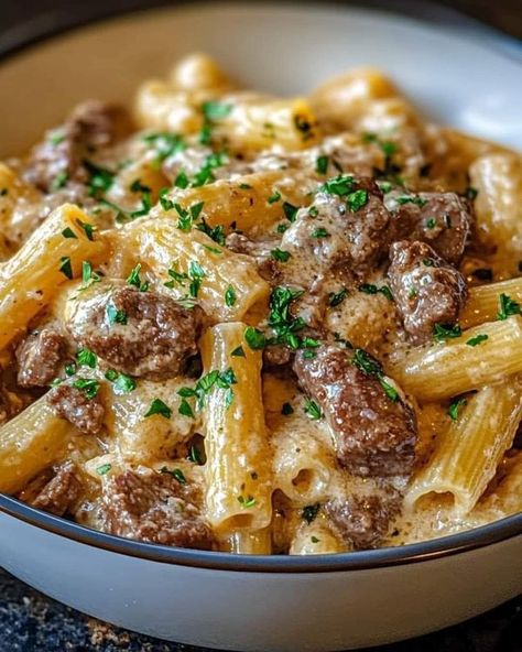 ina garten | **🍝 Creamy Parmesan Beef with Rigatoni Pasta – A Rich, Cheesy Delight | Facebook Beef Stroganoff With Rice, Trash Dip Recipe, Hamburger Potato Casserole, Sloppy Joe Casserole, Air Fryer Recipes Dessert, Beef Stroganoff Easy, Beef Sauce, Rigatoni Pasta, Low Carb Salad