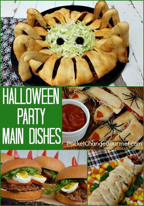 Halloween Party Main Dishes on PocketChangeGourmet.com halloween party food and drink, halloween parties #recipe #halloween Spooky Dishes, Halloween Party Food Recipes, Party Main Dish, Halloween Potluck, Party Food Recipes, Halloween Food Dinner, Halloween Themed Food, Halloween Party Food, Halloween Food Appetizers