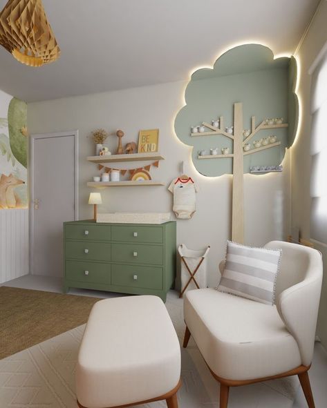 Kids Room Tree, Sage Green Nursery Ideas, Green Nursery Ideas, Sage Green Nursery, Cozy Baby Room, Baby Check, Baby Room Ideas, Baby Room Themes, Baby Boy Room Decor