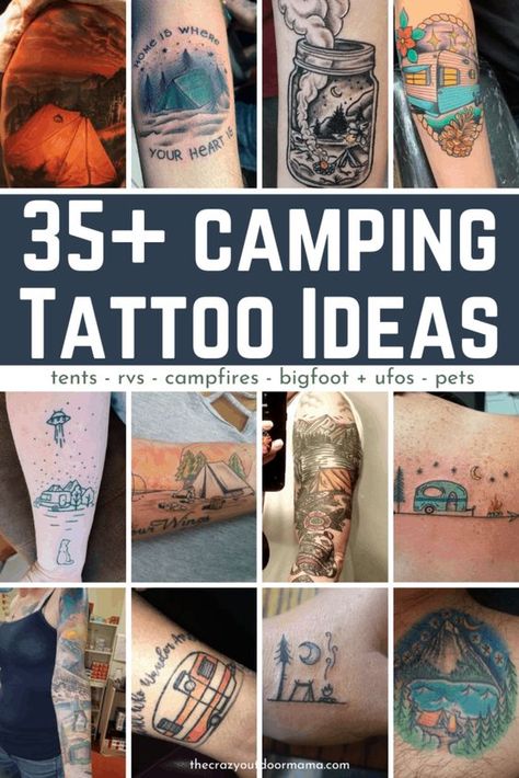 Tattoo Ideas For Women Campfire Tattoo Design, Camper Tattoos, Camping Tattoo Ideas, Camping Tattoo, Tattoo Collection, Back Tattoo Women, Tattoo Placement, Creative Tattoos, First Tattoo