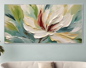 Abstract Floral Thick Texture White Blossoms Graceful Modern Wall Decor Horizontal Oil Painting Living Room Bedroom Art Handmade Original Paintings For Living Room, Horizontal Abstract Painting, Oil Painting Gallery, Floral Wall Art Canvases, Modern Oil Painting, Modern Art Decor, Painting Canvases, Oil Painting Texture, Abstract Canvas Art