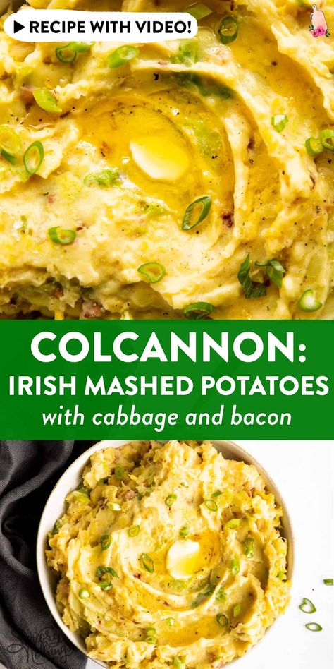 Looking for an easy, hearty recipe for St. Patrick's Day? Why not try Colcannon - creamy mashed potatoes with bacon and cabbage! | #stpatricksday #sidedish #potatorecipe #irishfood Mashed Potatoes With Bacon, Bacon And Cabbage, Easy Irish Recipes, Colcannon Potatoes, Irish Mashed Potatoes, Irish Colcannon, Colcannon Recipe, Homemade Salisbury Steak, Potatoes With Bacon