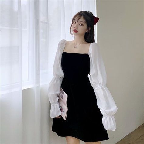 Style Korea Dress, Korean Dress Elegant, Korea Dress, Beautiful Black Dress, Clothes Korean Style, Fancy Dresses Long, Elegant Dresses Classy, Korean Fashion Dress, Pretty Prom Dresses