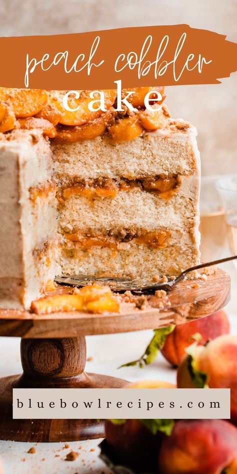 September Cake Flavors, Bourbon Peach Cake, Peach Cake With Brown Sugar Frosting, Peach Layer Cake, Raspberry Peach Cake, Brown Butter Caramel Cake, Summer Peach Cake, Peach Baking Recipes, Layered Cakes With Filling