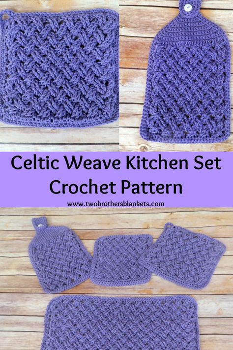 Crochet Kitchen Set Free Pattern, Crochet Celtic, Crochet Cup Coaster, Crochet Dish Towels, Crochet Pot Holders Free Pattern, Crochet Kitchen Towels, Crochet Washcloth Pattern, Kitchen Crochet, Crochet Potholder