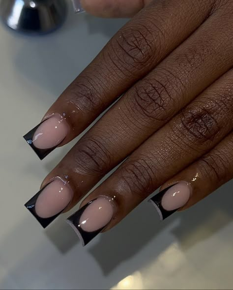 Black Frenchies, Black And Nude Nails, Black French Tip Nails, Coffin Nails Ombre, Black French Tip, Purple Holographic, Black French Tips, Long Acrylic Nail Designs, Drip Nails