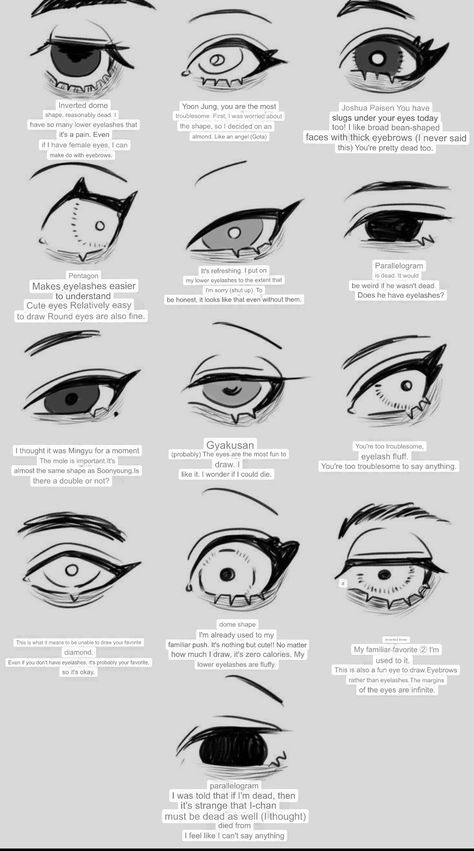 Art Mouth Reference, Drawing Hooded Eyes, Side Glasses Drawing, Smiling Eyes Drawing Reference, Art Reference Front View, Eye Detail Drawing, Eye Coloring Reference, Widened Eyes Drawing, Angry Smile Drawing