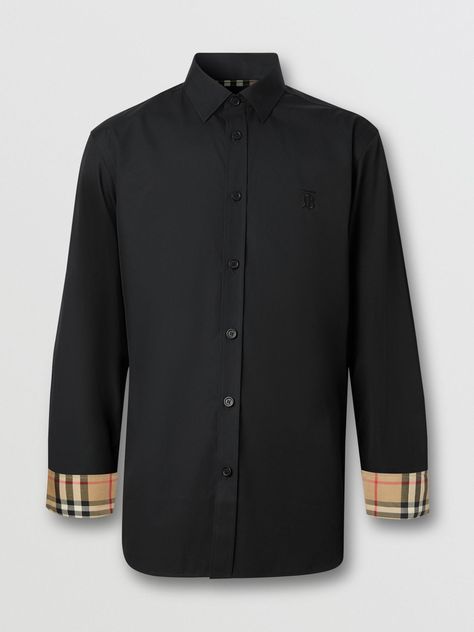 Slim Fit Monogram Motif Stretch Cotton Poplin Shirt in Black - Men | Burberry United Kingdom Prom Suit And Dress, Burberry Shirts For Men, Black Dress Shirt Men, Burberry Monogram, Plain Polo Shirts, Burberry Shirts, Burberry Shirt, Burberry Outfit, Prom Suits