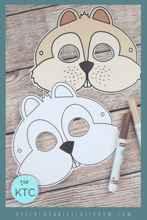 printable chipmunk mask template in black and white and color Squirrel Headband Craft, Chipmunk Craft, Fox Mask Template, Squirrel Mask, Preschool Hat, Animal Mask Templates, Printable Animal Masks, Deer Mask, Coloring Mask