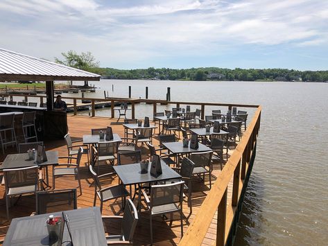 The ultimate guide to beaches, water activities and lakeside restaurants on Lake Norman and Lake Wylie Lakeside Restaurant Design, Restaurant Over Water, Water Front Restaurant, Floating Restaurant Architecture, Lake Side Restaurant, Restaurant On The Water, Cafe On The Beach, Restaurant On Water, Lake Bar