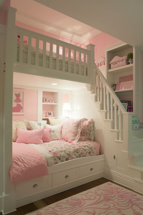 Girls Bunkbed Bedroom Ideas, Princess Bunk Beds, Dream House Interior Bedrooms, Girls Room Ideas, Modern Kids Room Design, Bedroom Glam, Children's Bedroom Ideas, Pink Girl Room, Bedroom Ideas Inspiration