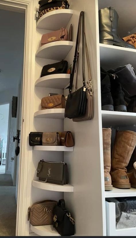 Purse Storage Ideas, Small Bedroom Makeover, Storage Ideas For Small Spaces, Wardrobe Organization, Room Organization Bedroom, Bag Closet, Purse Storage, Closet Renovation, Luxury Closets Design