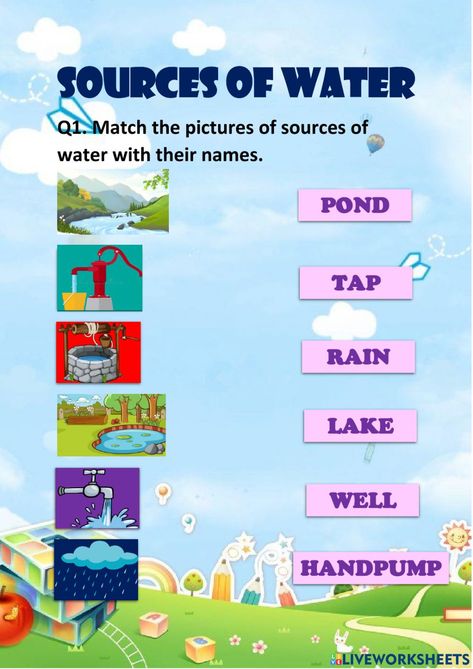 Sources Of Water For Kids, Sources Of Water For Kids Worksheet, Uses Of Water Worksheet For Kids, Water Worksheet, Sources Of Water, Animals Name In English, Work Sheet, Environmental Studies, India School