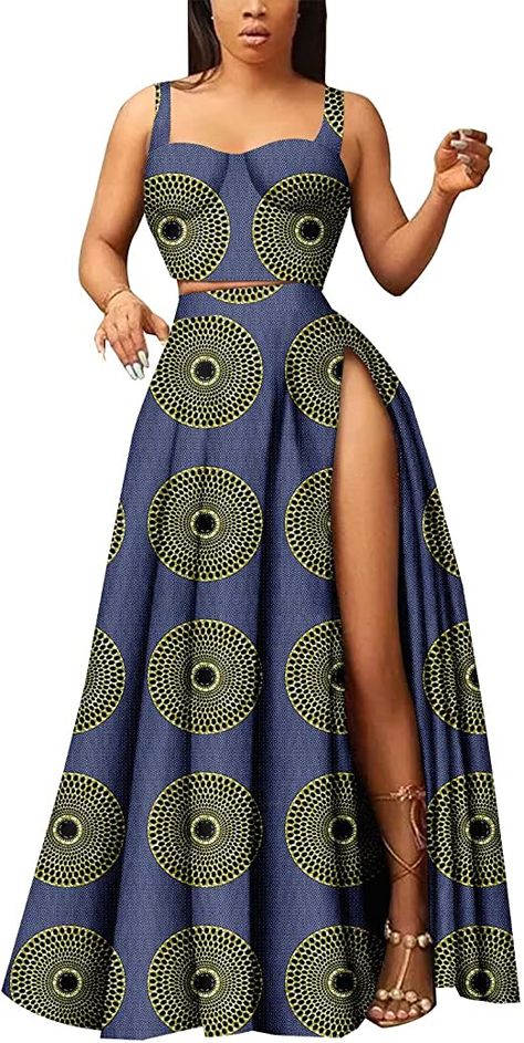 African Print Maxi Skirt And Crop Top, Combination Fashion, Set Outfits, Casual Party Dresses, Print Crop Tops, African Design Dresses, African Design, Dress Suits, Skirt Suit