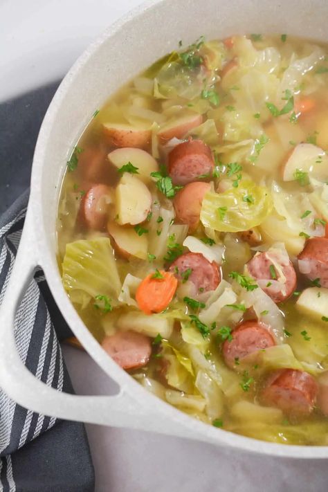 Polish Kielbasa and Potato Soup Cabbage Kielbasa Soup, Kielbasa Soup, Kielbasa And Potatoes, Kielbasa And Cabbage, Sausage Sauerkraut, Polish Foods, Stews Recipes, Keto Soups, Homemade Soups