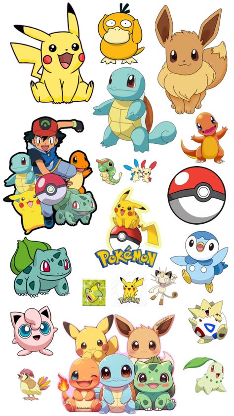 Pokemon Stickers Printable, Pokemon Printables, Pokemon Stickers, Pokemon Birthday, Stickers Printable, Dragon Ball Art, Printable Stickers, Dragon Ball, Pikachu