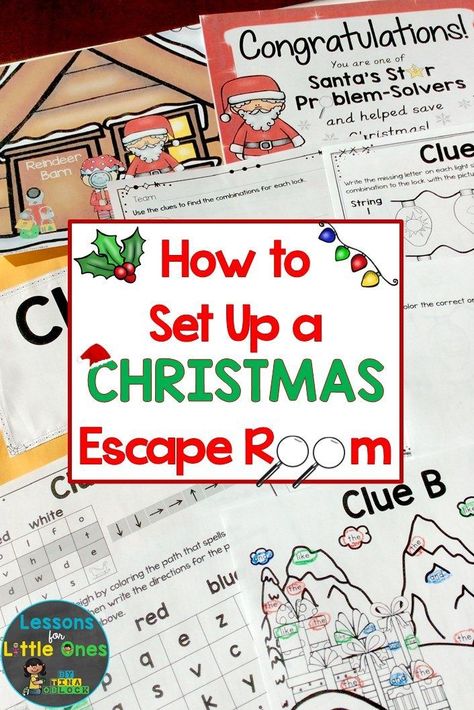 A Christmas Escape Room is a great way to keep your young students engaged & learning the weeks or days before the holiday. Click to see how to easily set up a Christmas escape room for students that requires no elaborate set up or props. Christmas Themed Escape Room Ideas, Free Christmas Escape Room Games, Advent Escape Room, The Week Before Christmas, Classroom Christmas Party Games 4th Grade, Escape Room Christmas Theme, Grinch Escape Room Ideas, Christmas Classroom Activities 4th Grade, Home Escape Room Ideas