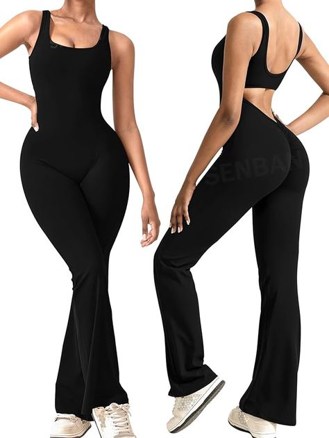 Sexy Padded Backless Bodycon Rompers V Back Scrunch Butt Yoga Unitard Playsuit Flare Jumpsuit, Fitness Wear, Workout Wear, Playsuit, Shoes Jewelry, Jumpsuit, Rompers, Yoga, How To Wear