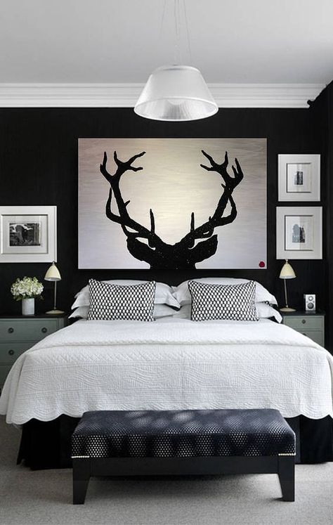 33 Stylish Masculine Headboards For Your Man’s Cave Bedroom Masculine Headboard, Black And White Bedroom, Head Boards, Mens Bedroom, Bedroom Posters, White Bedroom, New Room, Home Decor Bedroom, Bedroom Wall