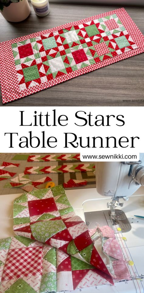 Christmas Sewing Table Runner, Star Table Runner Free Pattern, Quilted Christmas Runners Patterns, Table Runner Patchwork, Fabric Table Runners Diy, Table Runner Ideas For Round Tables, Ohio Star Table Runner Pattern, Christmas Star Quilt Pattern, Zig Zag Table Runner Pattern Free