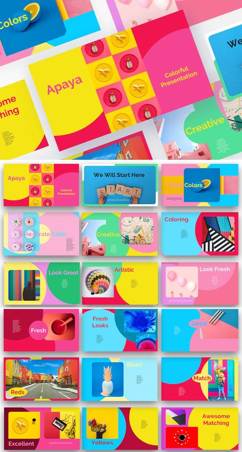 Colorful Google Slide Presentation Template - 30 unique Colorful Slides Funky Presentation Design, Corporate Catalogue Design, Colourful Presentation Design, Colorful Presentation Design, Colorful Acrylic Nails, Slide Presentation Template, Colourful Acrylic Nails, Google Slide Presentation, Brand Boards