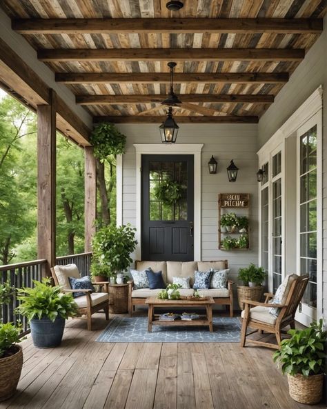 Front Porch Inspiration, Summer Front Porch Decor, Summer Porch Decor, Farmhouse Patio, Summer Front Porches, Cozy Patio, Summer Porch, Porch Furniture, Farmhouse Porch