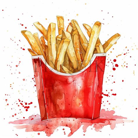 French Fries Clipart, Junk Food Clipart, Fries Clipart, Unique Clipart, Collage Images, Food Clipart, Watercolor Food, White Backgrounds, French Fries