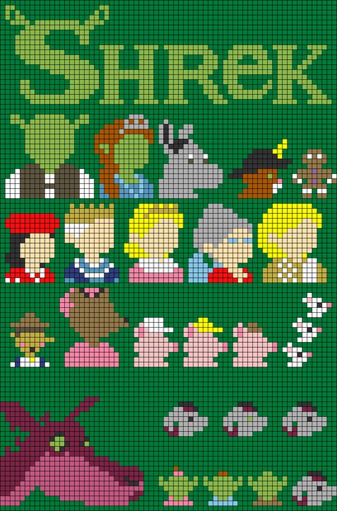 Alpha pattern #80669 | BraceletBook Shrek Pixel Art Grid, Frog And Toad Pixel Art, Shrek Perler Bead Patterns, Shrek Cross Stitch Pattern, Shrek Alpha Pattern, Fairy Alpha Pattern, Shrek Cross Stitch, Shrek Pixel Art, Shrek Movie