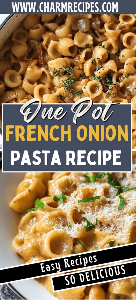 One Pot French Onion Pasta Viral French Onion Pasta, French Onion Sausage Pasta, French Onion Soup Pasta Recipe, French Onion Pasta Recipe, French Onion Pasta Bake, Elbow Noodle Recipes Easy, Dutch Oven Pasta Recipes, French Onion Chicken Pasta, Pasta Sauce Without Tomatoes