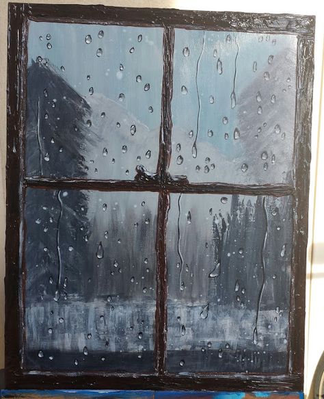 Raindrop Drawing, Rainy Day Window, Rainy Day Drawing, Window Sketch, Apartment Painting, Window Illustration, Window Drawing, Window Reflection, Reflection Painting