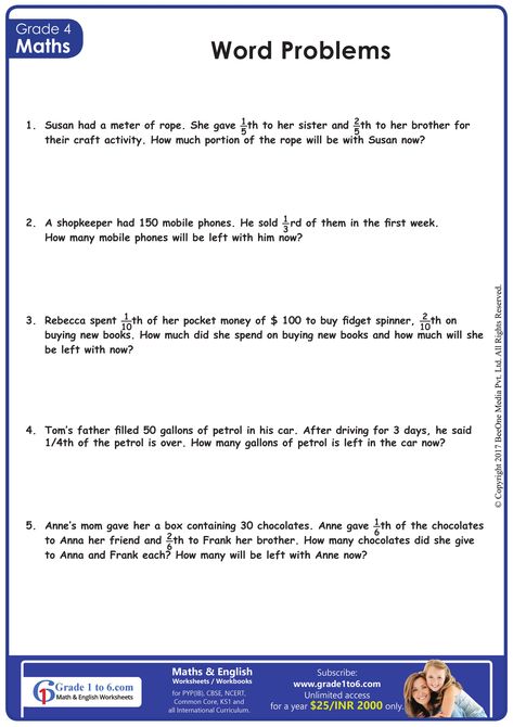 Fractions Word Problems | Grade1to6.com Fractions Worksheets Grade 4, Fractions Word Problems, Math Key Words, Maths Tricks, Problem Solving Worksheet, Math Fact Worksheets, Fraction Word Problems, 4th Grade Math Worksheets, Addition Word Problems