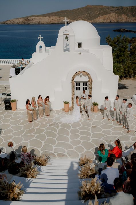 Greek Chapel Wedding, Mamma Mia Wedding Ideas, Mykonos Greece Wedding, Mama Mia Inspired Wedding, Mamma Mia Wedding Aesthetic, Mama Mia Wedding Aesthetic, Greece Wedding Aesthetic, Mama Mia Wedding, Greece Wedding Venues