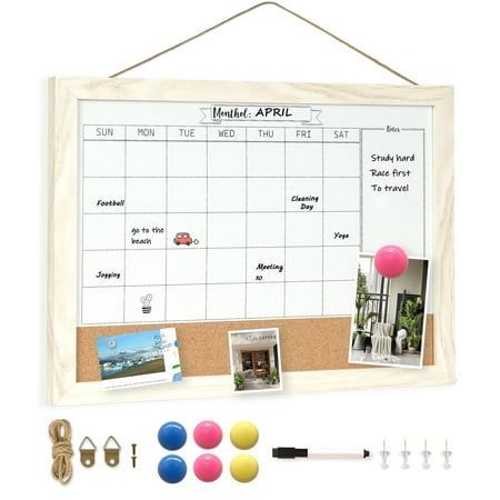 Monthly Whiteboard Calendar & Corkboard for Wall, Magnetic 16inchx12" Dry Erase Board with White Wood Framed, 2in1 White Board Cork Board Combo, Calendar Bulletin Board for Kitchen Planner Memo Office Kitchen Calendar Wall Family Planner, Diy Calendar Planner, Wall Calendar Organizer, Family Planner Wall, Calendar Bulletin Boards, Cork Board Wall, Whiteboard Calendar, Kitchen Planner, College Dorm Room Decor