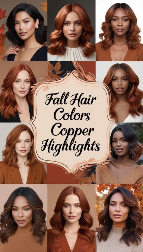 Fall Hair Colors Copper Highlights Cool Auburn Hair, Color For Warm Skin Tone, Fall Red Hair Color Autumn, Rich Copper Hair Color, Subtle Copper Highlights, Copper Hair Balayage, Amber Hair Color, Amber Hair Colors, Hair Color For Warm Skin Tones