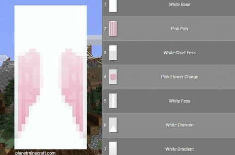 Cute Minecraft Banner Designs Heart, Optifine Cape Designs Minecraft, Minecraft Flag Design, Cute Banner Designs Minecraft, Cute Minecraft House, Minecraft Banner Patterns, Pink Angel Wings, Cute Minecraft, Case Minecraft