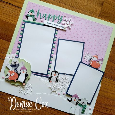 Winter Layout, Up Scrapbook, Winter Scrapbook Layouts, Scrapbook Punches, Scrapbook Club, Christmas Scrapbook Pages, Scrapbook Design Layout, Christmas Scrapbook Layouts, 12x12 Scrapbook Layouts