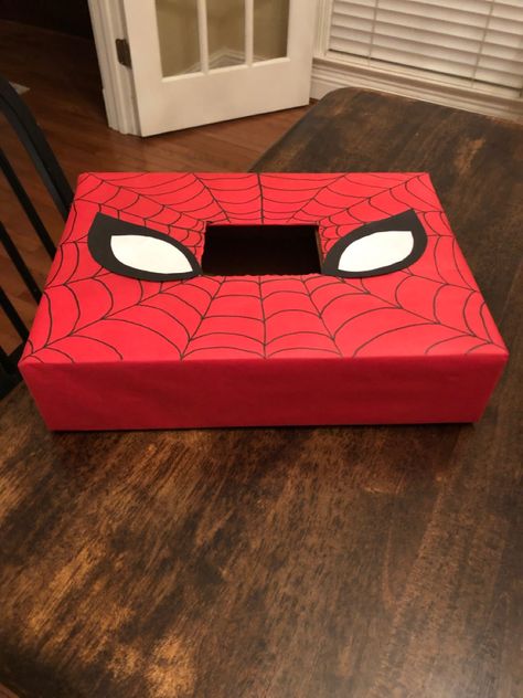 Toddler Boys Valentines Boxes Diy, Spider Man Valentine Box Diy, Miles Morales Valentine Box Ideas, Spider Man Box Gift, Spider Man Valentines Boxes, Super Hero Valentine Box Ideas, Ghost Spider Valentine Box Ideas, Spiderman Valentines Boxes, Spidey Valentine Box Ideas