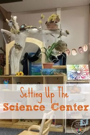 Setting up the preschool science center. Toddler Science Center, Science Area Preschool, Preschool Science Center, Fall Science Activities, Discovery Table, Science Center Preschool, Preschool Set Up, Sensory Science, Science Display