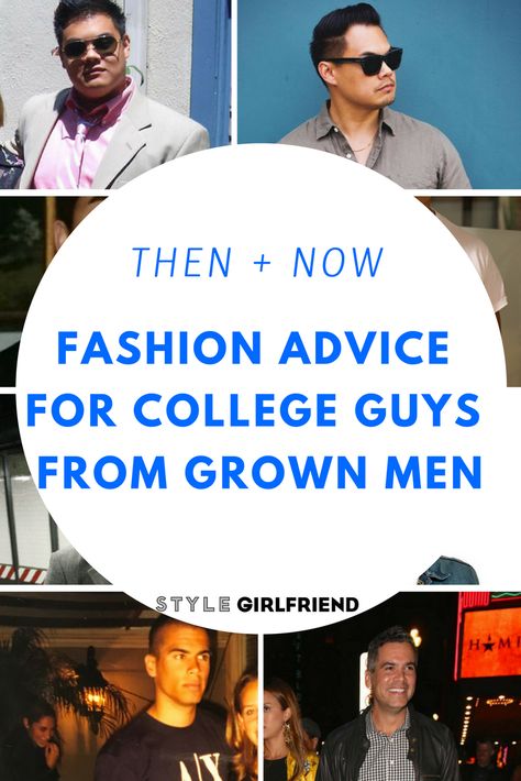 Attention college guys, you can start figuring out your post-grad style while you're still in school. Check out the great advice from six guys who've been there | college guy style, how to dress in college, what to wear in college, college fashion College Wear Men, College Men Outfits, College Guy Outfits, What To Wear In College, College Outfits Boys, Mens College Fashion, Men Drip, College Outfits Men, Men's Capsule Wardrobe