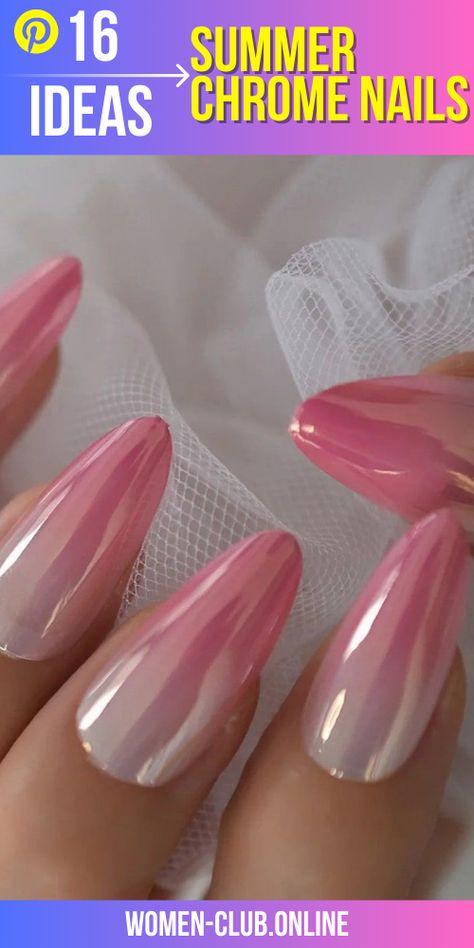 Light Up Your Look: How to Effortlessly Rock Light Сolorful Summer Chrome Nails for a Subtle Shine - women-club.online Pink Metallic Ombre Nails, Ombre Nails With Design Ideas, Peach Chrome Nails, Ombre Chrome Nails Designs, Colorful Chrome Nails, Manicure Hacks, Summer Chrome Nails, Coral Nails With Design, Ombre Chrome Nails