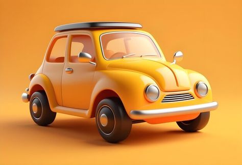 Photo cute 3d yellow car illustration wi... | Premium Photo #Freepik #photo Cartoon Vehicles, Stylized Environment, Car Backgrounds, Photo Cute, Yellow Car, Car Illustration, Orange Background, New Year Card, Cute Toys