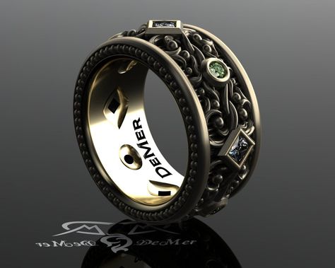 Black Gold Ring, Steampunk Victorian, Black Gold Jewelry, Edgar Allen Poe, Mens Rings Fashion, Gold Alloys, Men's Rings, Mens Wedding Rings, Gold Wedding Band